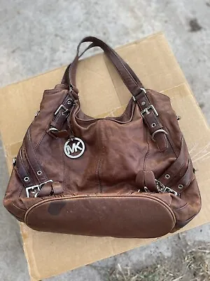 Michael Kors Handbag Milo Shoulder Bag Brown Distressed Suede Leather With Sack • $29.99