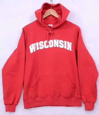 Wisconsin Hoodie Big Spell Out Sz Medium Red Cotton Blend Badger Sport Pull Over • $12
