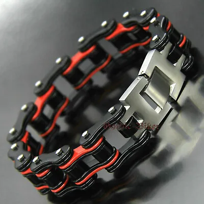 Mens Stainless Steel Motorcycle Bike Chain Link Bracelet Heavy Biker Black/Red • $19.99