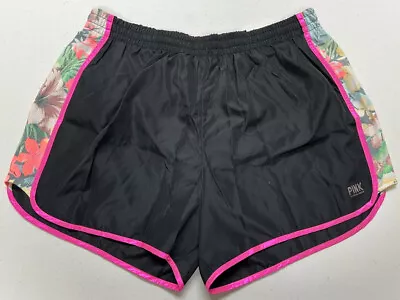 NWT Victoria's Secret PINK ~*BLACK/FLORAL PRINT BLING TRIM CAMPUS SHORTS*~Large • $39