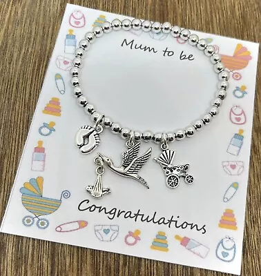 Mummy Mum To Be Pregnancy Wish Bracelet Baby Shower Gift Baby Feet Dummy • £5.99