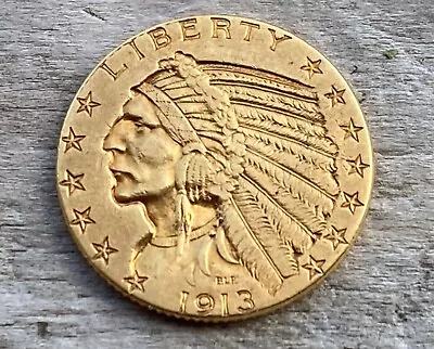 1913 $5 Dollar Gold Coin Indian Head Half Eagle • $700