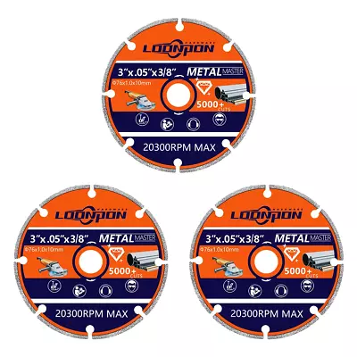 3Inch Diamond Cutting Disc3Pcs  Vacuum Brazed Cut-Off Wheel Diamond Blade For C • $18.74