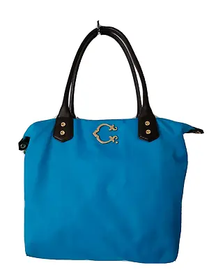 C. Wonder Shoulder Bag Purse Aqua Nylon Gold Hardware Brown Handle #17591 • $14.24