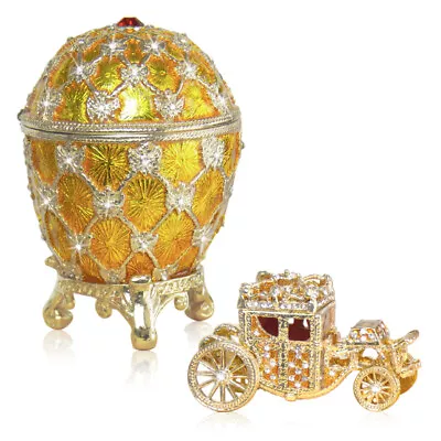 Golden Coronation Faberge Egg Replica Set: Large 3.5 Inch With Carriage By Vtry • $64.95