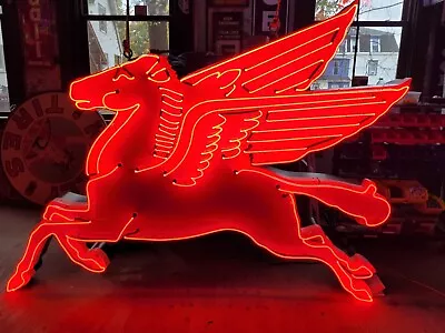 New Left Facing Mobil Pegasus Cookie-Cutter Painted Neon Sign 96 IN W X 70 IN H • $8500