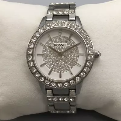 Fossil Jesse Watch Women 34mm Crystal Bling Silver Tone New Battery 6.5  • $25.49