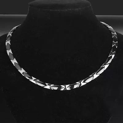 Silver Titanium Steel Black Ceramic Magnetic Therapy Chain Necklace Men Women • $32.99