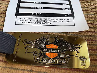 VINTAGE 80’s HARLEY DAVIDSON GOLD TONE EAGLE LUGGAGE TAG~NEW OLD STOCK • $19.95