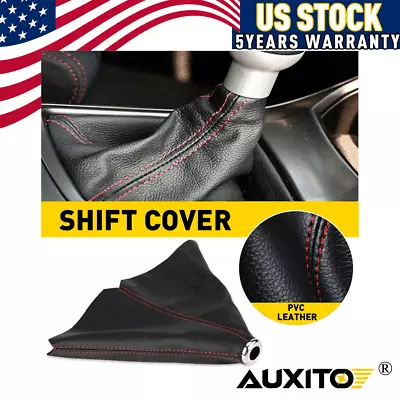 Black PVC Leather/Red Stitch Manual/Auto Gear Shift Shifter Knob Boot Cover • $10.99