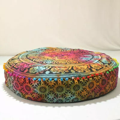 Indian Pouffe Patchwork Decorative Floor Fancy Seating 35'' Round Pillow Cover • $38.72