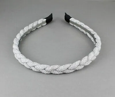Silver Headband Braid Braided Hair Band Sparkly Headband Skinny Narrow 1/2  Wide • $5.49