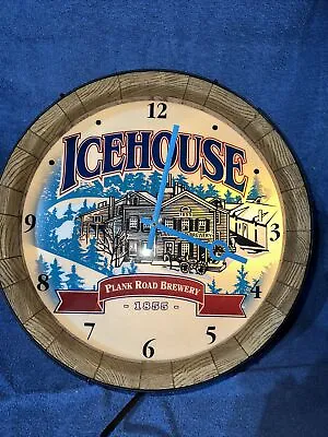 Vintage Ice House Beer Plank Road Light Up Barrel Keg Clock • $189.95