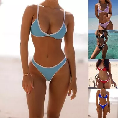 Women's Low Waisted Thong Bikini Solid Color Bra And Briefs For Beach And Spa • $22.42