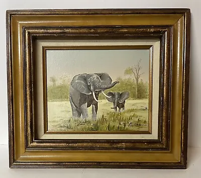 Vintage C. Carson Elephants Oil Painting  • $75