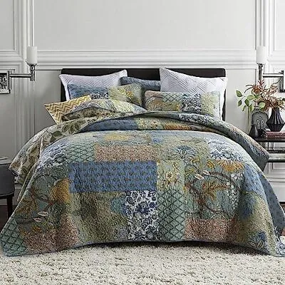  Cotton Bedspread Quilt King Size (96by108inch) Rustic Patchwork Branch Floral • $137.24