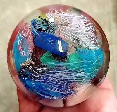 Latticino Cape Cod Or End Of Day Murano Scramble Anemones Glass Paperweight • $145