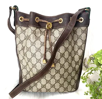 Vintage Gucci Drawstring Shoulder Bag Sherry Line Brown Purse • $299