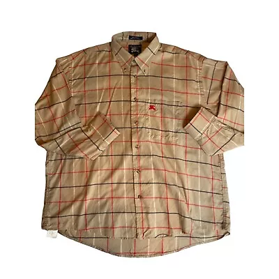 Vtg. Burberry London Auth. Nova Check Cotton Button Down TB Monogram Shirt USA L • $49