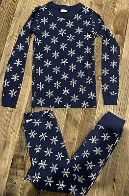 Hanna Andersson Boys Navy Snowflake Christmas Pajama Set Size 6-7 • $16