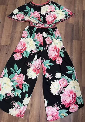 Jealous Tomato Jumpsuit Romper Size L Boho Floral Print Wide Leg • $20.88