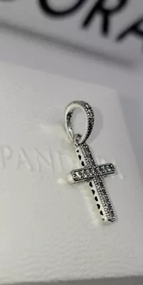 Genuine Pandora Sterling Silver Clear CZ Cross Faith Sparkling Charm (retired) • $26.99