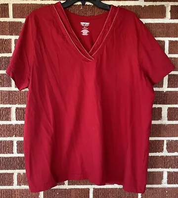 MainStreet Blues Red Knit Shirt With White Trim Around Neck Size 1X • $10