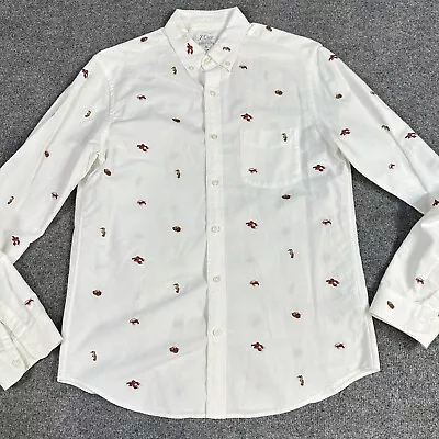 J.CREW Oxford Shirt M White Embroidered Lobsters Crawdaddies Seahorses Slim • $29.90