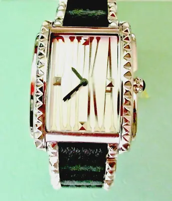 Judith Ripka Stainless Steel Black Leather Inset Vogue Watch Size AVG W JR Box • $149.96