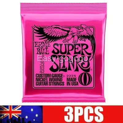 3X Ernie Ball 2223 Pink Super Slinky 9-42 Electric Guitar Strings (.009-.042) OZ • $20.53