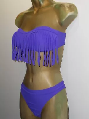 Sexy Purple Topshop Strapless Fringe Tassel Bikini Size 8 Swimwear • £3.99