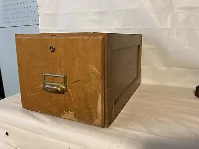 Vintage Antique Wooden Locking File Drawer School Library Office Oak Wood Brass￼ • $35