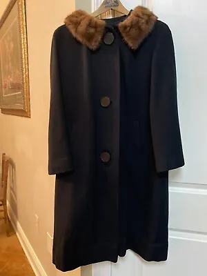 VTG Cashmere  Wool Mink Collar Union Made Lined Swing 3/4 Sleeve Pockets • $80
