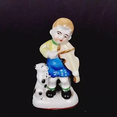 Vintage Porcelain Boy Playing Violin W/ Dog 4.5  Figurine Made In Occupied Japan • $8.95