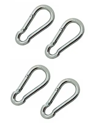 4x 5mm X 50mm Carabiner Clip Snap Hook Spring Loaded Steel Carbine Carabina Zink • £1.99