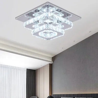 Modern LED Crystal Chandelier Ceiling Light Pendant Lamp Bedroom Living Room • £29.99