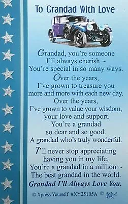 £2.59 • Buy WALLET CARD TO GRANDAD WITH LOVE Keepsake Sentimental Verse Love Gift Birthday