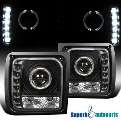 $89.98 • Buy Fit 1997-2001 Jeep Cherokee Black Halo Projector Head Lights LED Tube Lamp 97-01