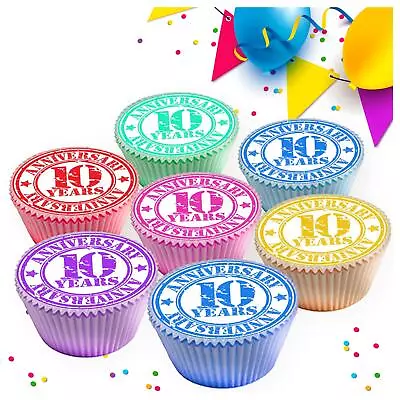 10th Anniversary Mixed Edible Cupcake Toppers Decorations 3504 • £4.99