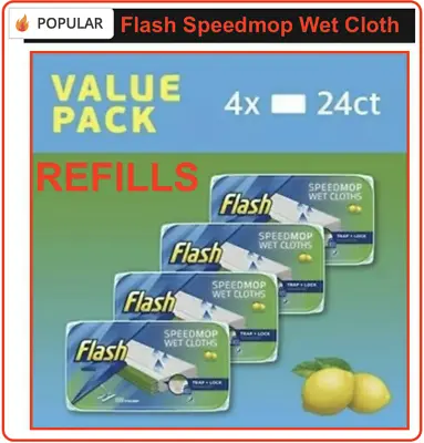 £38.97 • Buy Flash Speedmop WET CLOTHS Refills Lemon (4 X 24 Per Pack) 96 Speed Mop Refills 