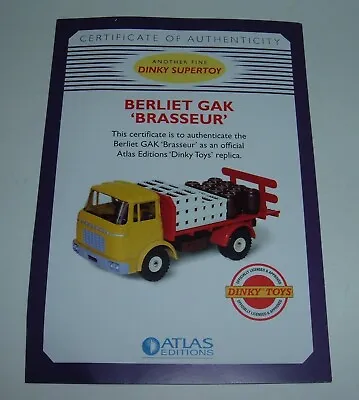 £5 • Buy Atlas  Dinky Toys 588, Berliet GAK 'Brasseur', Certificate Of Authenticity, Mint