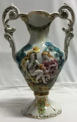 Vintage  Keramos R. Capodimonte Two-handled Vase Hand Painted Italy • £49