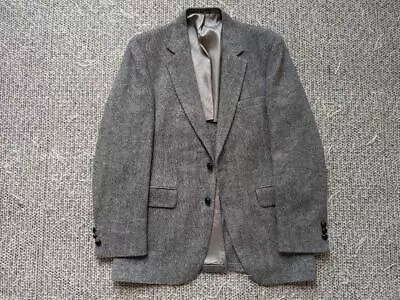 Vintage USA Made TWEED Blazer DONEGAL Thick Wool 38R 39R Gray HERRINGBONE Jacket • $129.95