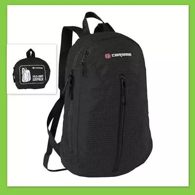 Caribee Fold-Away 20L Daypack Folding Portable Foldaway Up Backpack Bag Blk Lrg • $29.90