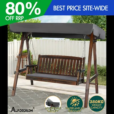 ALFORDSON Swing Chair Outdoor Furniture Wooden Garden Patio Canopy Charcoal XL • $329.95