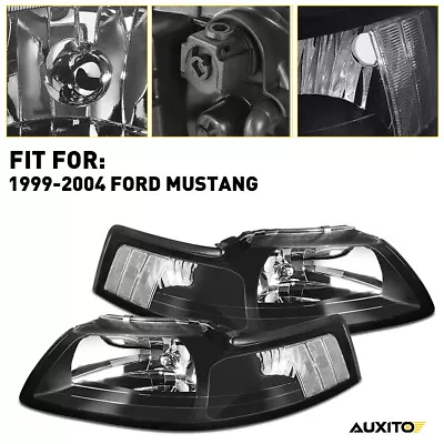 Black Fits 1999-2004 Ford Mustang V6 GT SVT Cobra Headlights Left+Right 99-04 • $74.99