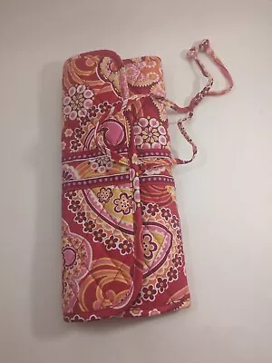 Vera Bradley Retired Pink Paisley Tri Fold Cosmetic Bag 3 Make Up Brushes  • $9.99