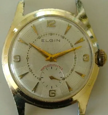 Vintage 1950's Elgin Mens Watch 15 Jewels Manual Wind Runs & Stops Case Worn P/r • $35