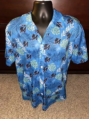 Miami Marlins All Over Print Hawaiian Button Down Camp Shirt MLB Mens Sz XL Leon • $17.95