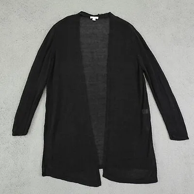 J Jill Sweater Womens Large Black Open Front Linen Blend Cardigan Tunic FLAWED • $11.16